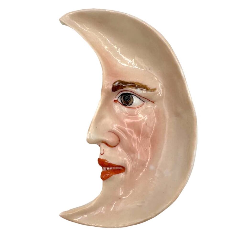 Antique Hand Painted Man In The Moon Trinket Dish Ceramic German/Austrian c 1910